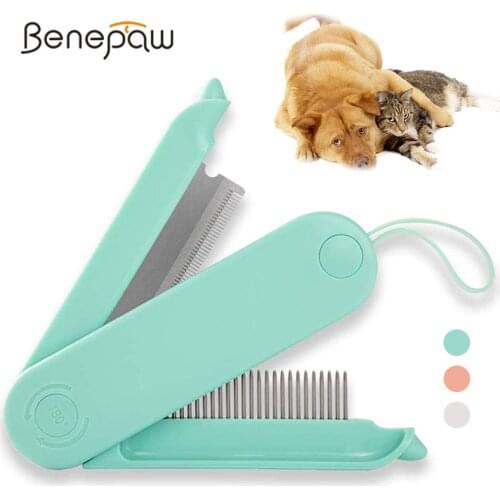 Benepaw Foldable 2 In1 Dog Cat Comb Pet Grooming Brush Professional Comfortable Safe Deshedding Tool For Long And Short Fur