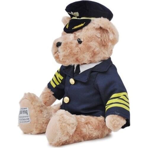 Super cute plush toy airplane captain bear pilot uniform bear ted bear cap soft doll birthday Christmas gift 1pc