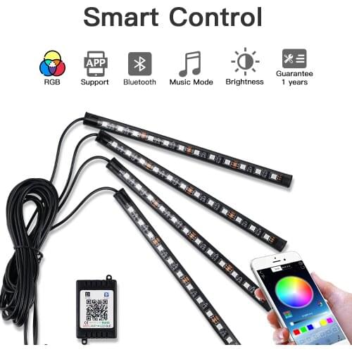 LED Car USB Atmosphere Strip Light RGB APP Dynamic Voice Control Bluetooth Wireless Remote Automotive Interior Decorative Lamp