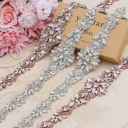YANSTAR (10pcs) Wholesale Rhinestones Appliques Accessory Sew On Bridal Sashes Clear Rose Gold Opal Rhinestones YS935