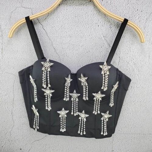 Cupplee Diamante Starry Fringes Women Crop Top Sexy Push-Up Bustier Short Corset Bralette Camisole Tube Tank Vest White Black