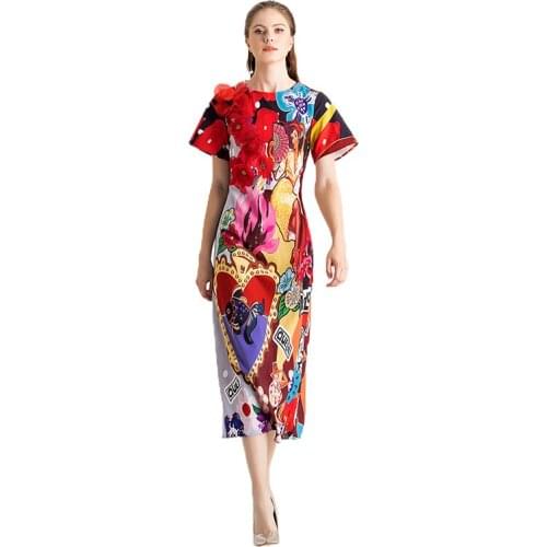 2020 Spring & Summer party dress Newest Fashion O-Neck leopard dress Appliques floral Casual Elegant Long Dress Women