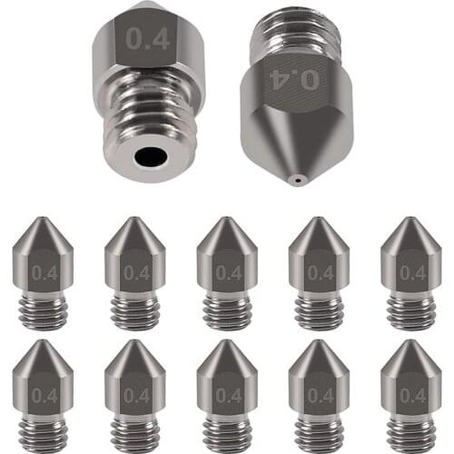 10PCS High Temperature Sharp Hardened Tool Steel MK8 Nozzles 0.4mm for 1.75mm Makerbot, Creality CR-10 All Metal Hotend, Ender 3