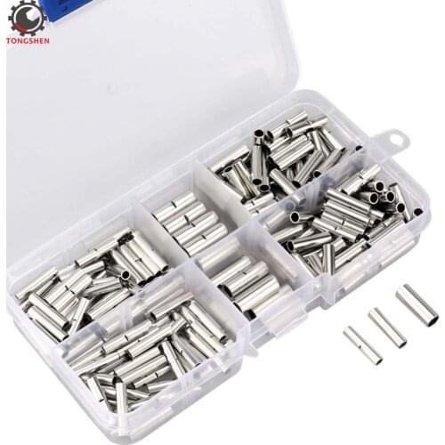 220pcs Non-Insulated Butt Splice Crimp Connectors Terminal Uninsulated Electrical Wire Ferrule Cable Crimp Terminal Sleeve