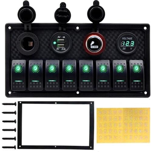 5 Pin Marine Boat RV Ignition Toggle Rocker Switch Panel 12-24V LED Voltmeter Dual USB Charger Adapter Cigarette Lighter Socket