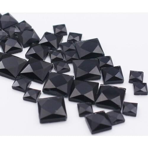8mm Hotfix Rhinestones Shiny Black FlatBack Square Shape Crystals Strass Stones Crafts Glue On Hotfix Rhinestones for Clothes