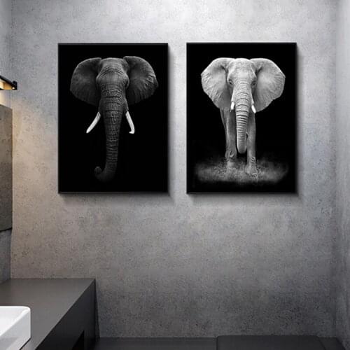 Africa Elephant Animal Landscape Black White Canvas Pop Art Poster and Print Abstract Art Wall Picture for Living Room Décor