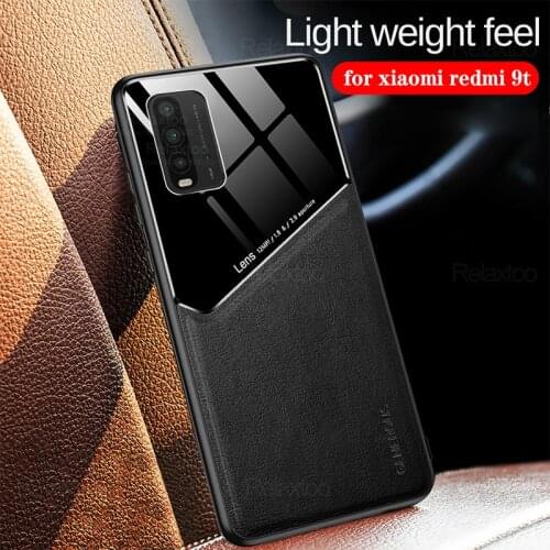 Car magnetic holder leather texture back covers for xiaomi redmi 9t 9 t t9 case siliocne frame hard pc protect phone shells