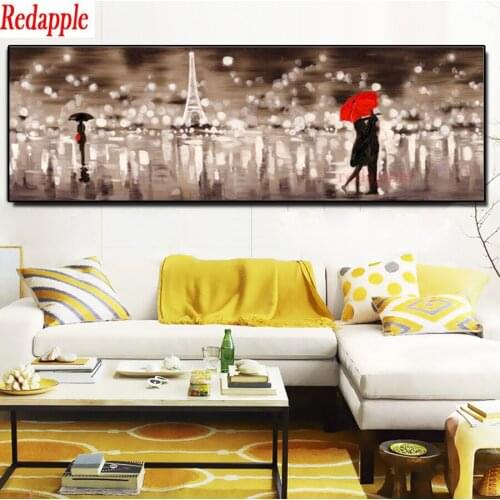 Large Paris city street diamond painting full drill square round diamond embroidery Abstract couple kiss landscape cross stitch