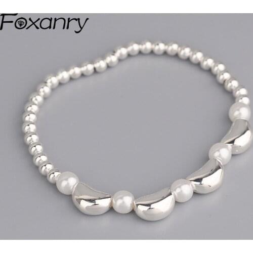 FOXANRY 925 Sterling Silver Pearls Bracelets for Women String of Beads Accessories Trendy Elegant Party Jewelry Sweet Girl Gifts