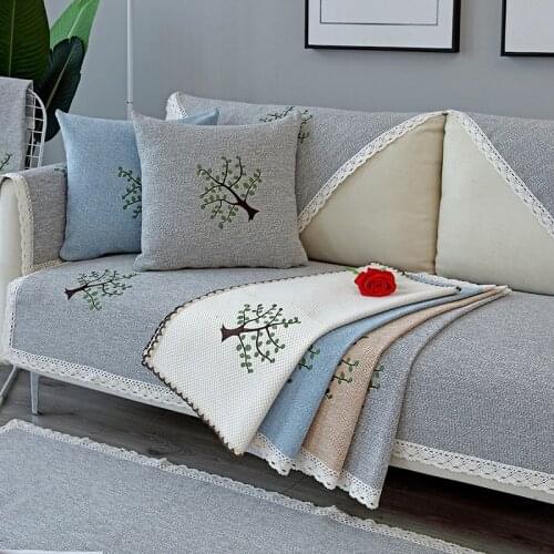Elegant Sofa Slipcover Embroidery Couch Cover Multi-size 1/2/3/4 Seater Sectional Sofa Towel Washable Removable Armchair Cover