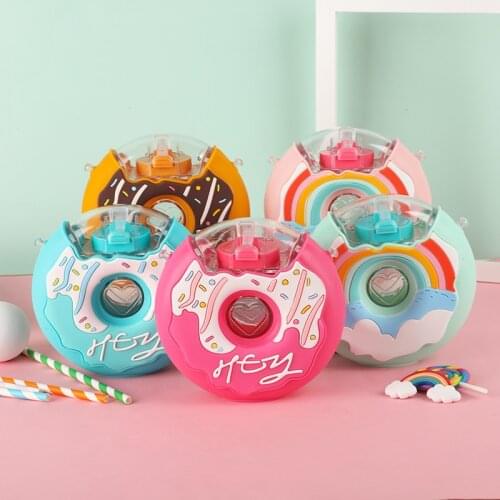 Baby Feeding Cup with Straws Lovely Donuts Shape Water Cups Cartoon Leakproof Water Bottles Outdoor Kids Training Drinking Tool