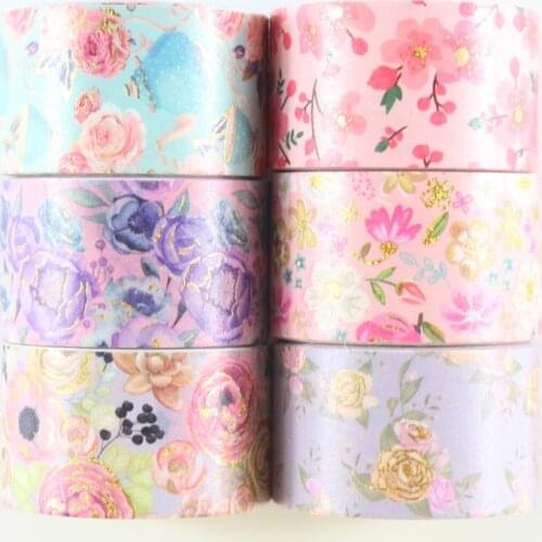 Domikee New cute gold foil flower pattern diary planner decoration DIY washi tapes lot photo craft card masking tapes 6rolls