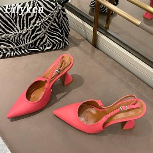 Eilyken 2021 New White Red Women Pumps Pointed Toe Sexy Buckle Strap Dress Strange Style High Heels Party shoes Size 35-42