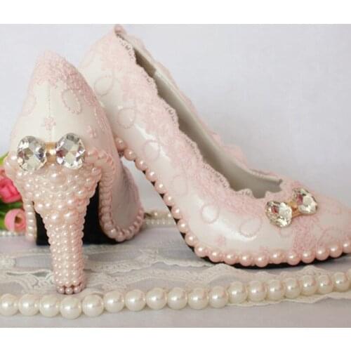Elegant Sweet Pink Lace Wedding Shoes Fashion Women Bridal Shoes Evening Shoes Women Pumps Popular Formal Shoes