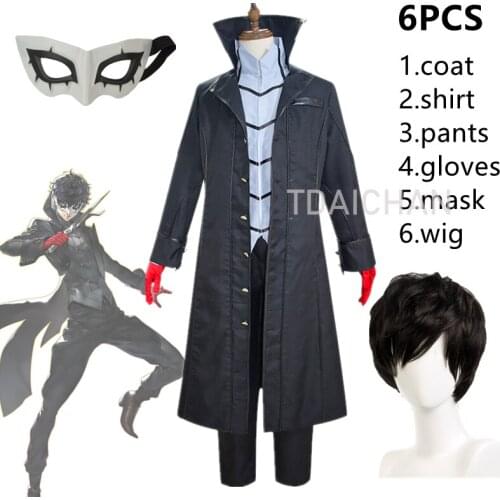 Game Persona 5 Ren Amamiya Akira Kurusu Joker Cosplay Costume Anime Halloween Full Set Uniform for Party Custom Made Wig Mask
