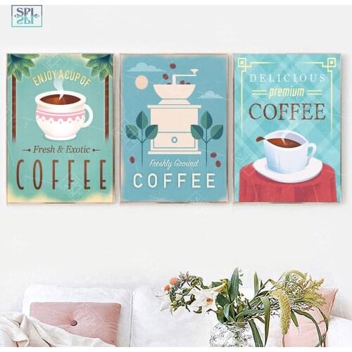 Coffee Vintage Canvas Poster and Print Wall Art Murals HD Painting for Kitchen Restaurant Dining Room Decor Modular Wall Picture