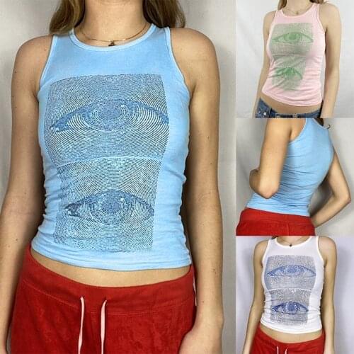Casual Basic Sleeveless Tank Tops Tees Women Y2K Printed Fashion Crop Top Vest Ladies Summer Harajuku Camisole