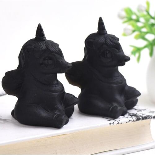 Fashion Natural Obsidian Carved Unicorn Rock Mineral Specimen Healing Stone Crafts Home Decor Art Collectible Figurine Gifts 1PC