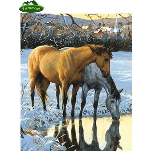 YUMEART Diy Diamond Painting Cross Stitch Sets Snow Horse Home Decoration Square Diamond Embroidery 5D Needlework