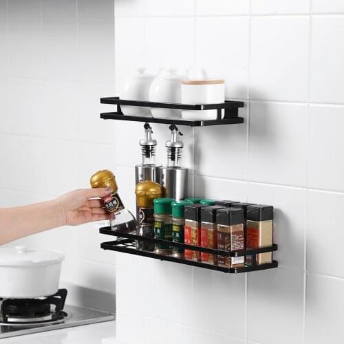 Wall Mounted Storage Shelf Spice Rack Organizer Seasoning Jar Bottle Holder Shelves Kitchen Organizer