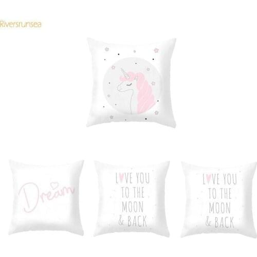 Baby Girl Nursery Pink Unicorn Cushion Cover Cartoon Prints Nordic Kids Room Decoration Cute Cloud Love Pillow Covers For Home