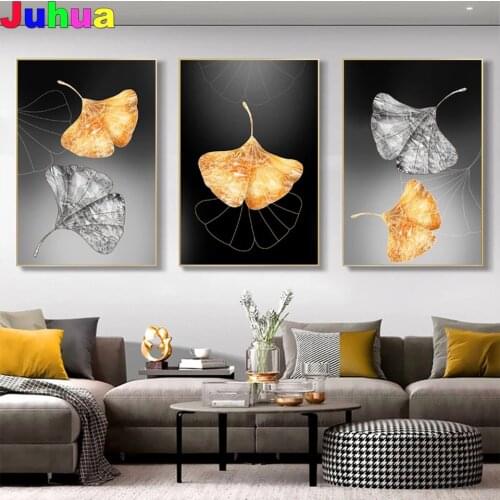 Nordic Golden Abstract Leaf diy Diamond Painting full square/round drill ginkgo diamond embroidey mosaic art home decor