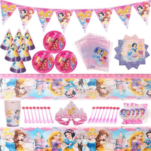 New Princess Kids Birthday Party Baby Shower Party Decoration Birthday Banner Straw bag Cup Plate Tablecloth Supplies For Kids