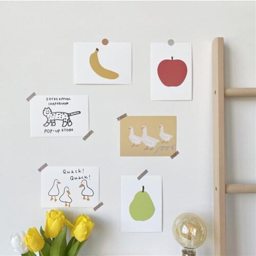 Ins Cartoon Color Fruit Animal Decoratiove Card postcards korean room Decor Wall Sticker Kawaii Photo Props 5 Sheets cardstock