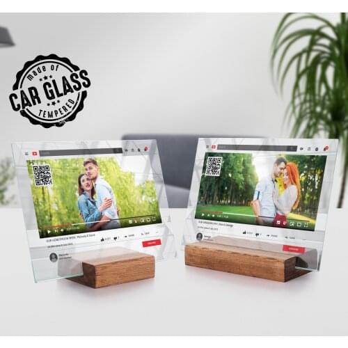 Customized Video Board - Custom Plaque with Wood Stand - Submit Your Favorite Links To Print - Scannable QR Code in Glass Frame