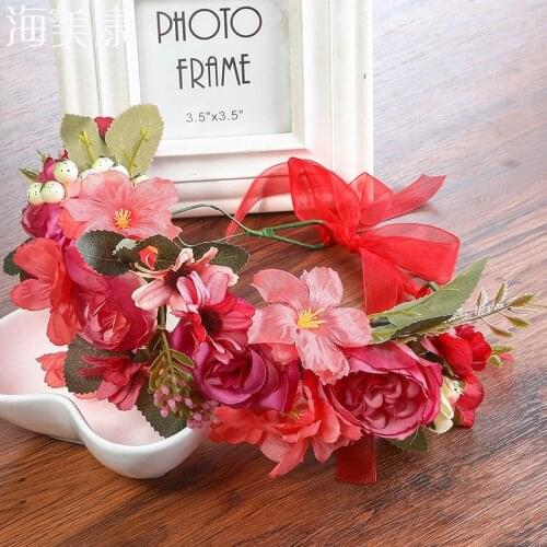 Haimeikang Beauty Romantic Flowers Crown Flower Headband For Women Floral Beach Bride Wreath Hair Accessories Garland Headdress