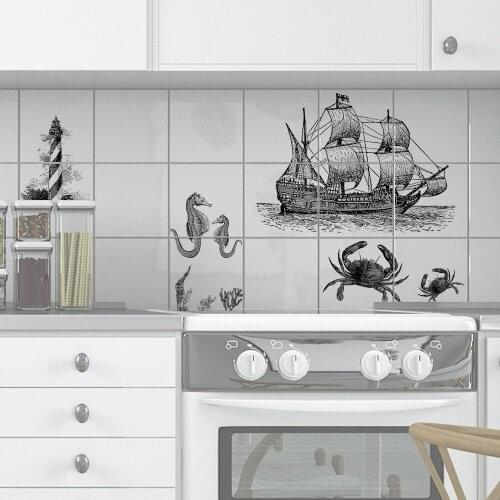 Plain Sailboat Oil-proof Tile Applique Decoration Kitchen Waterproof Home Decoration Stickers