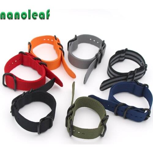 Solid Color Black Five Ring Fashion Strap 18MM 20MM 22MM 24MM Replacement Watch Band for Men Women Nylon Breathable Wristband