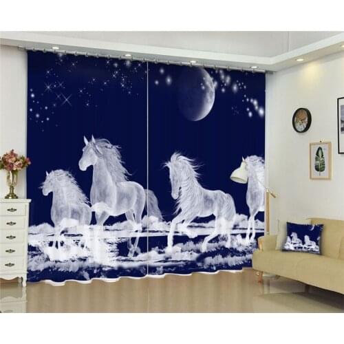 White Flying horse Luxury Blackout 3D Window Curtains Living Room Bedroom Drapes Cortinas Rideaux Customized size pillowcase