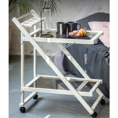 Wine table Serving table with wheel and glass top 46x80x67 cm