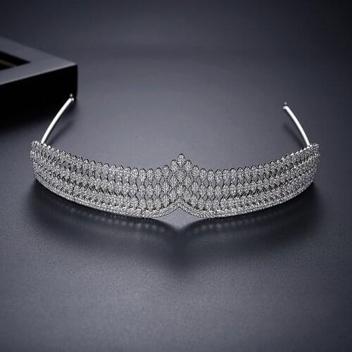 SLBRIDAL Luxury Pave Setting Cubic Zircon Bridal Tiara Headband Wedding Queen Princess Party CZ Crown Bridesmaids Women Jewelry