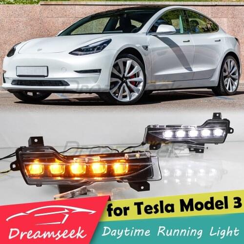 LED DRL Day Lamp for 2017 2018 2019 2020 2021 Tesla Model 3 Daytime Running Light with Dynamic Sequential Turn Signal