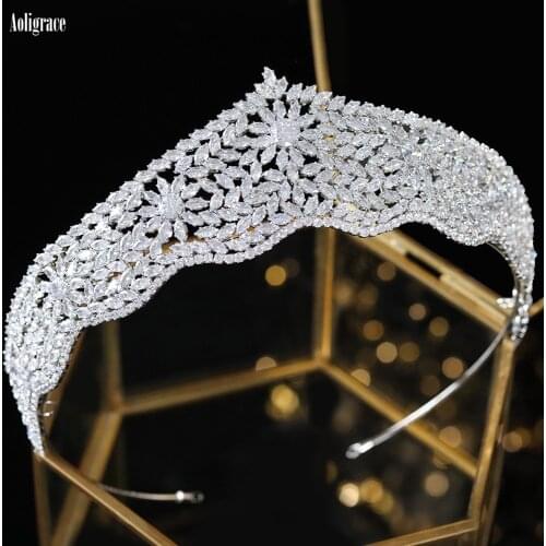 Full Cubic Zirconia Queen Tiaras and Crowns for Women Wedding CZ Sweet 16 Bridal Party Pageant Headpiece Bride Hair Accessories