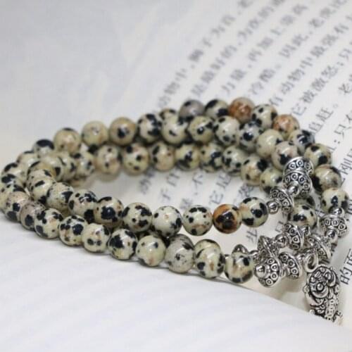 Unique design high quality natural dalmation stone multilayer long chain bracelets 6mm round beads elastic strand jewelry B2232