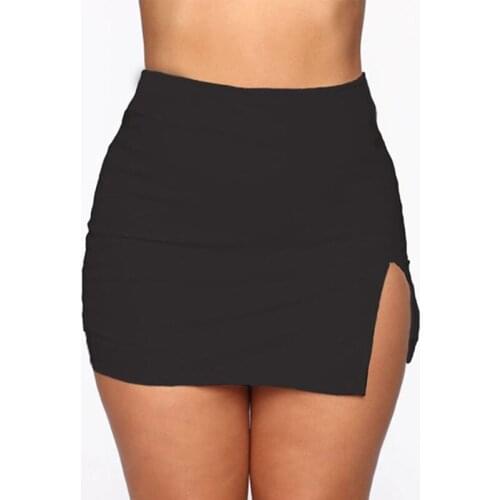 Mini Skirts Ladies Irregular Solid Side-slit Stretchy Korean Style Trendy Chic OL High Waist Female Bottom Summer Skirts