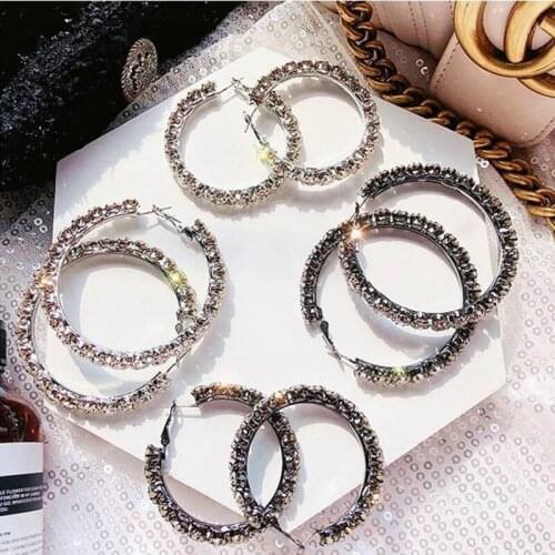 BLIJERY Fashion Crystal Beaded Hoop Earrings for Women Elegant Big Round Circle Earrings Celebrity Wedding Party Femme Brincos