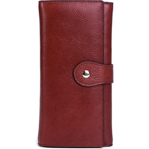 Premium 100% Genuine Leather Women Wallets Long Vintage Large Capacity Zipper Purses Multi-Card Bit Card Wallets Carteras Mujer