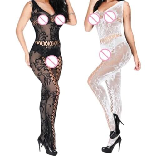2020 NEW Lady Nightwear Women Crotchless Jumpsuits Body Stocking Grid Bodysuit Fishnet Underwear Hot Pajamas female Lingerie