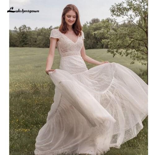 Lakshmigown Bohemian Wedding Dress vestido de novia 2021 V Neck Beach Bridal Gowns Boho Tulle Bridal Dress robe de mariee