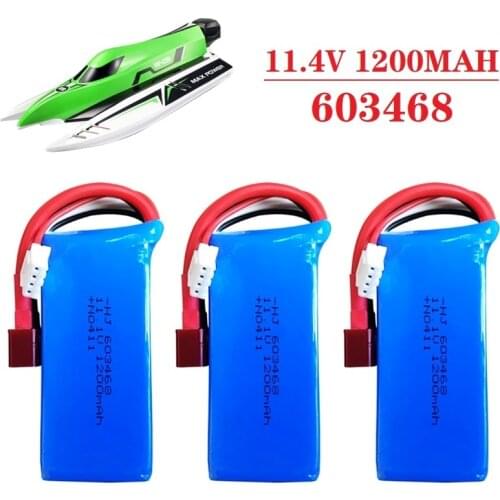 1-3PCS 11.1V 1200MAH 603468 lithium battery with T plug for WLtoys WL915 High Speed RC F1 Racing Boat