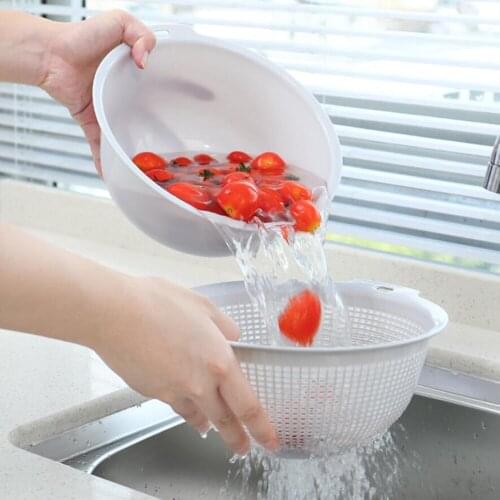 1PC Double Plastic Drain Basket Lid Multi Wash Fruit Colanders Drain Basket Vegetables Drainage Sieve Wash Strainers Tool 175gA