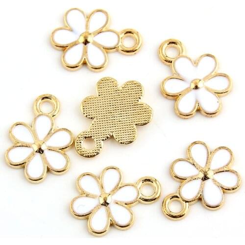 10pcs White Enamel Calliopsis Charm Pendants Gold Color Alloy beads High Quality Jewelry Findings 11x15mm