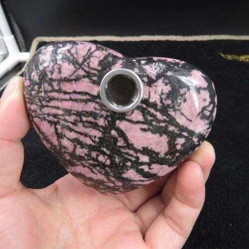 319g High Quality Rhodonite Crystal Heart Smoking Pipe Cigarette Holder Reiki Healing