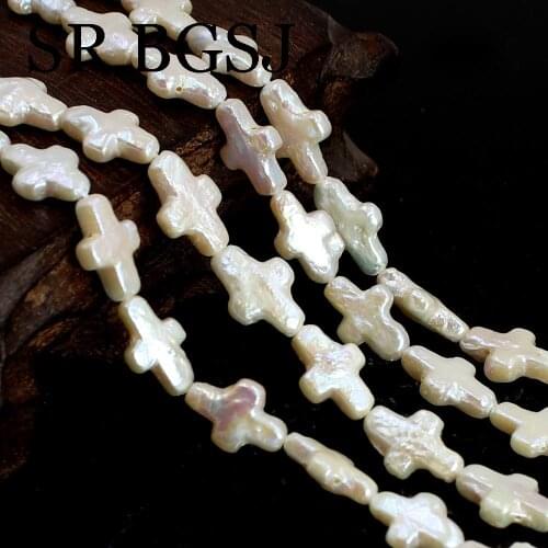 Free Shipping 9x14mm White Cross Cultured Natural Freshwater Pearl Smart Jewelry Making DIY Spacer Beads 14"