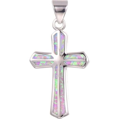 Free Shipping Pink Fire Opal Cross Pendant 925 Sterling Silver Cross Pendant P197